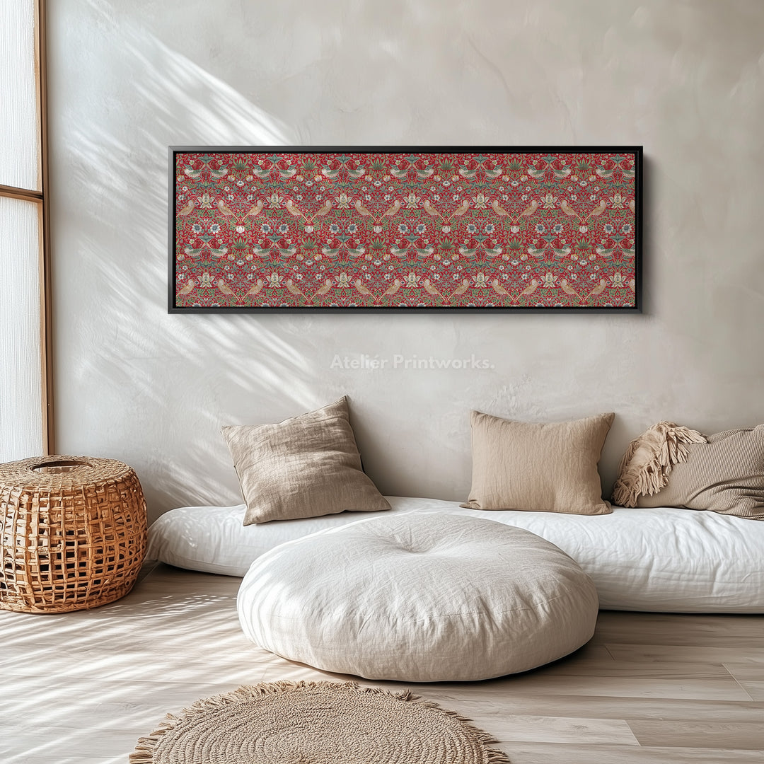 Lange Horizontale Wanddecoratie William Morris Strawberry Thief Rood