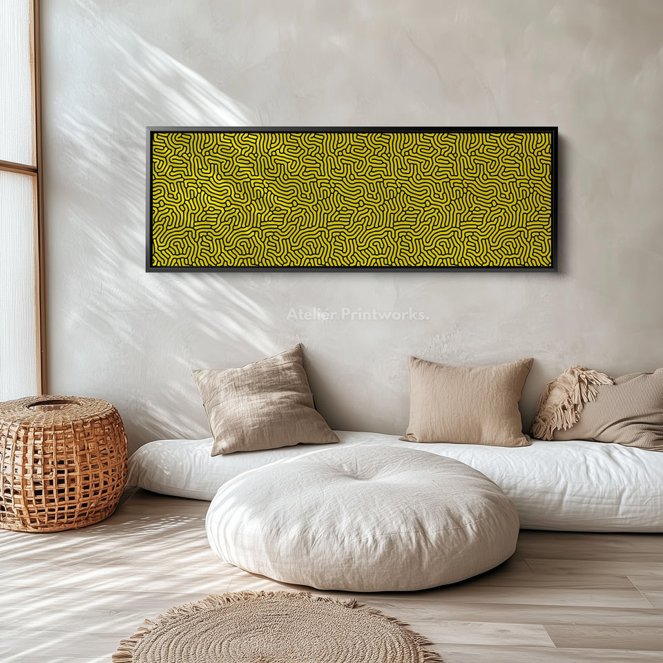 Yellow & Black Geometric Organic Pattern Long Wall Art
