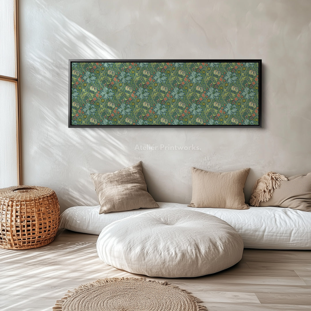 Horizontale lange wanddecoratie William Morris gouden lelie