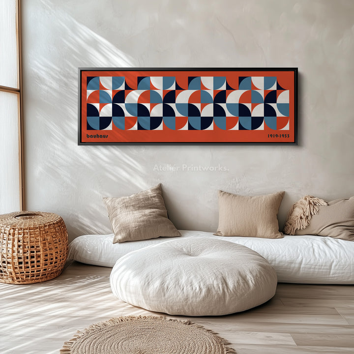 Rouge Bauhaus Long Toile Panoramique Étroit Encadrée Art Mural