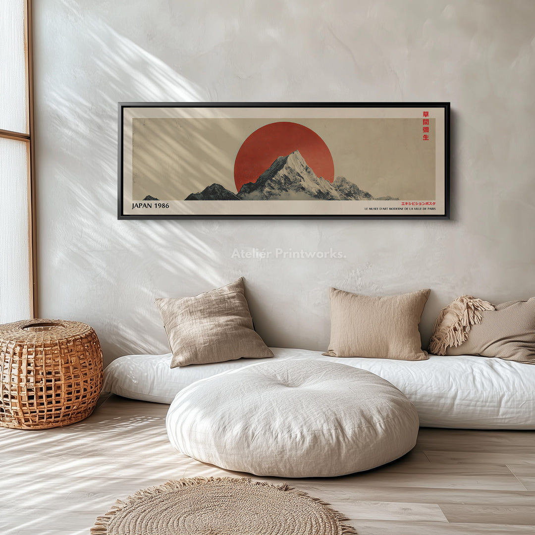 Retro Japan Mountain – Long Narrow Canvas Wall Art - Japandi Mountain Sunset Print