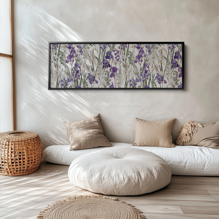 Long Bold Floral Botanical Canvas in Navy and Pink for Living Room