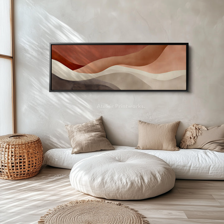 Wide wall art abstract flowing warm earth-toned shapes for living room or bedroom
