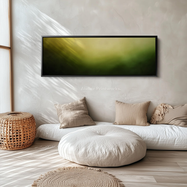 Panoramic wall art blended soft gradient moving from yellow to deep green for living room or bedroom