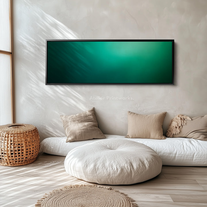 Wide Green Gradient Horizontal Wall Art Long Canvas Calm Modern Decor for Bedroom