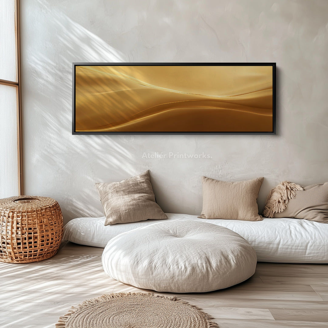 Panoramic Gold Wave Horizontal Wall Art Long Framed Canvas Modern Luxury Decor