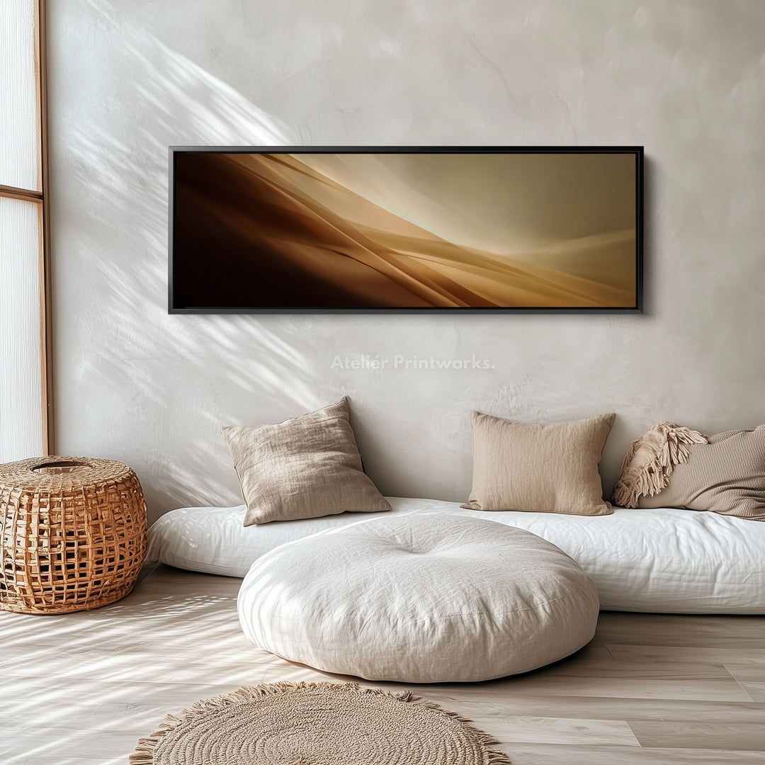Long Canvas Gold Beige Horizontal Wall Art Elegant Modern Above Bed Wall Art