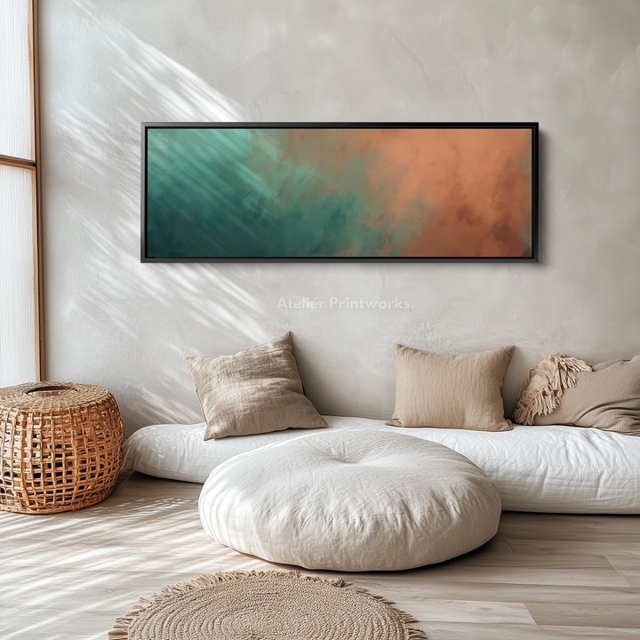 Wide Canvas Horizontal Green and Orange Abstract Wall Art Modern Stylish Decor