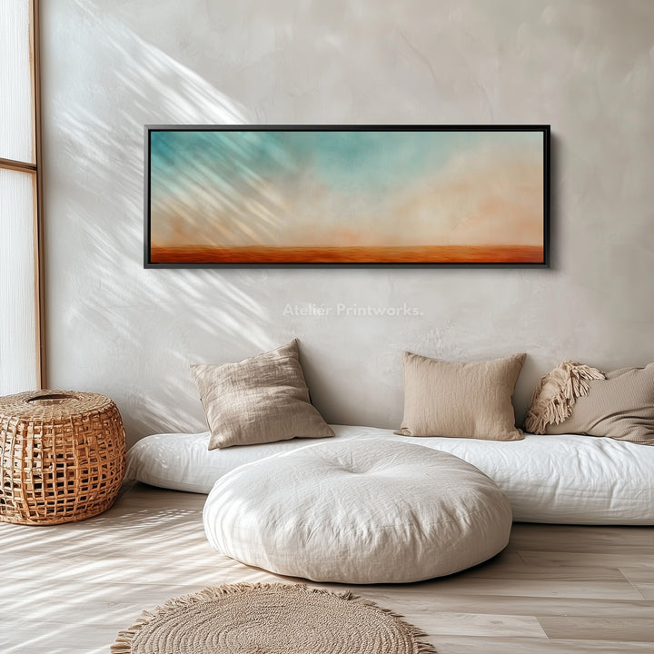 Panoramic Orange Beige Horizontal Wall Art Calm Desert Inspired Long Canvas