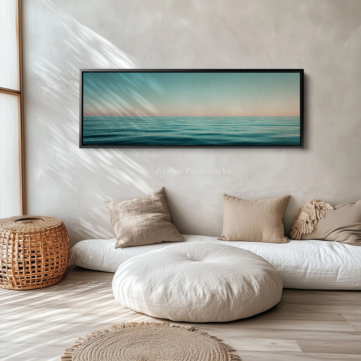 Wide Coastal Ocean Horizon Long Canvas Horizontal Wall Art Calm Blue Seascape