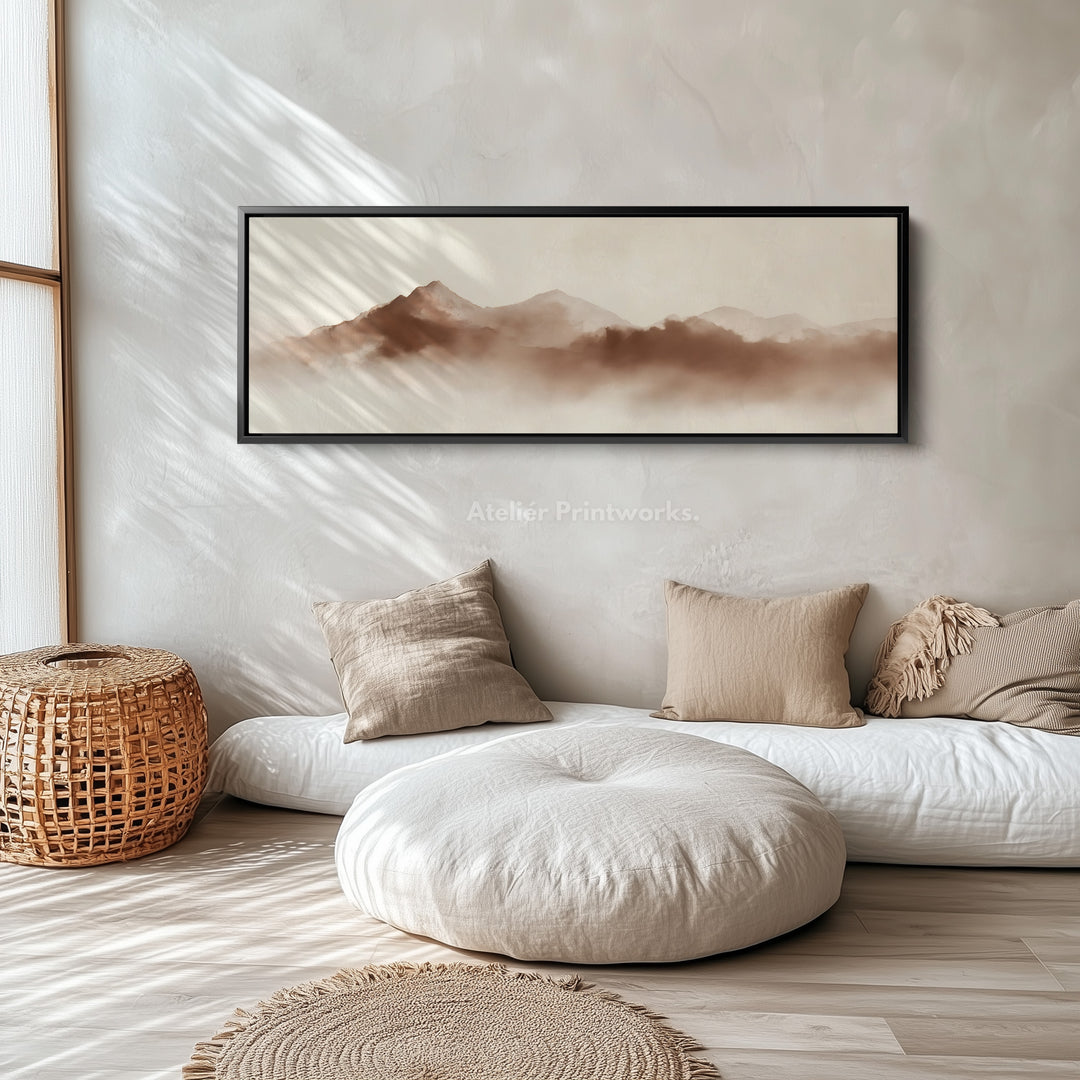 Long Narrow Mountain Wall Art Panoramic Canvas Neutral Bedroom Décor