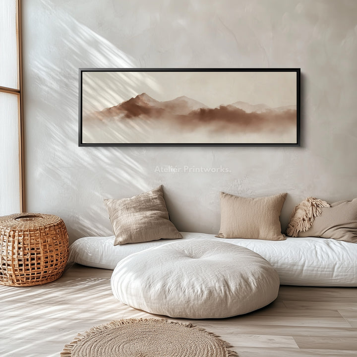 Long Narrow Mountain Wall Art Panoramic Canvas Neutral Bedroom Décor