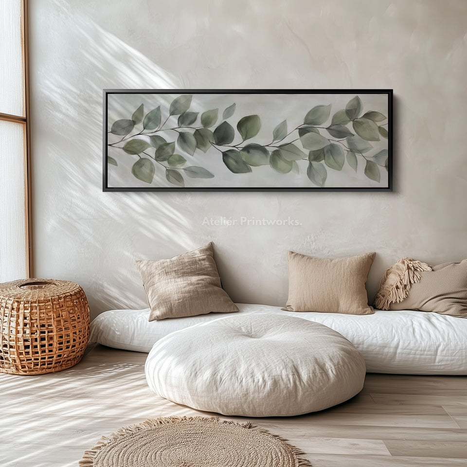 Horizontal Botanical Leaf Wall Art Long Canvas For Kitchen Or Hallway