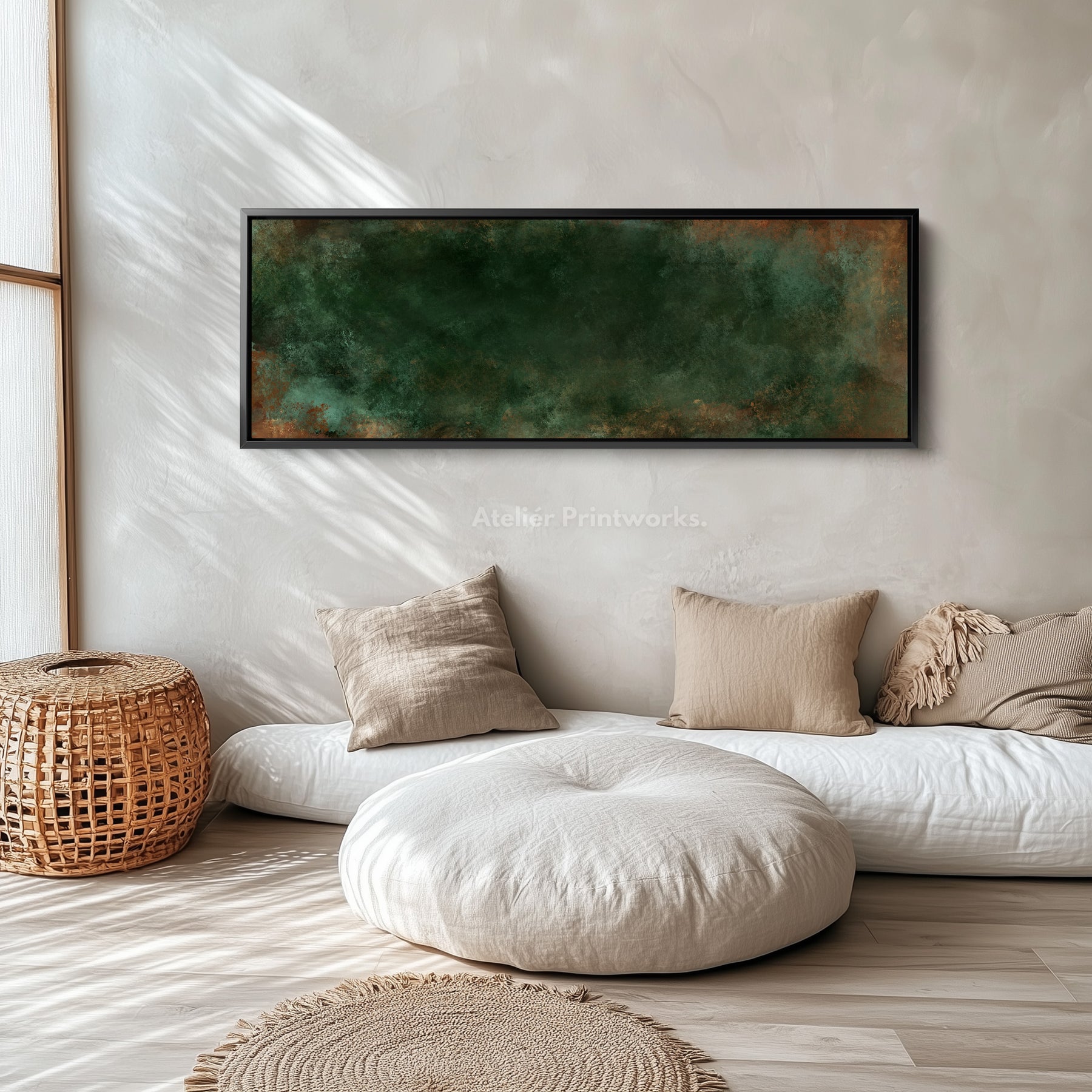Wide Canvas Wall Art Deep Green Abstract Long Horizontal Wall Decor ...