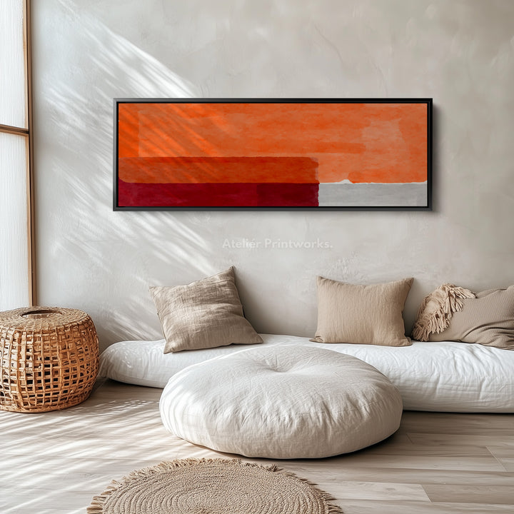 Bold Orange Wall Art Wide Abstract Canvas Long Horizontal Statement Piece