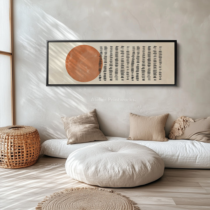 Long Narrow Canvas Warm Orange And Black Geometric Wall Art For Bedroom Or Office
