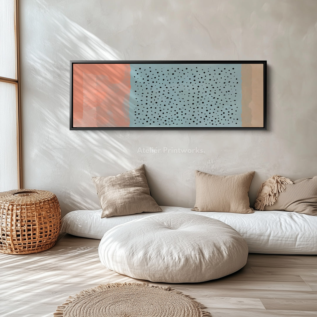 Long Canvas Soft Coral And Blue Dots Modern Wall Art For Bedroom