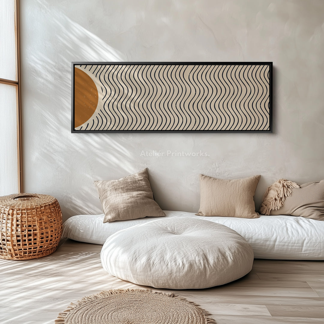 Panoramic Wall Art Warm Brown And Black Wavy Line Design For Living Room