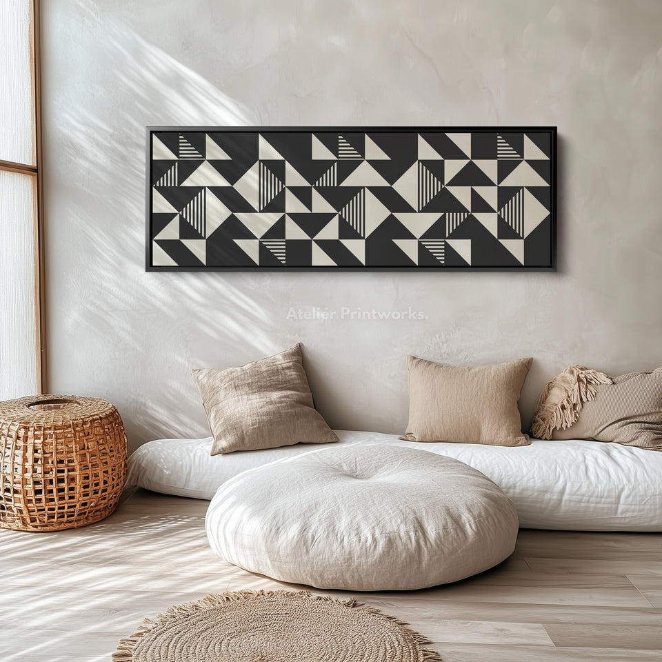 Long Narrow Canvas Black And White Triangular Pattern For Contemporary Spaces