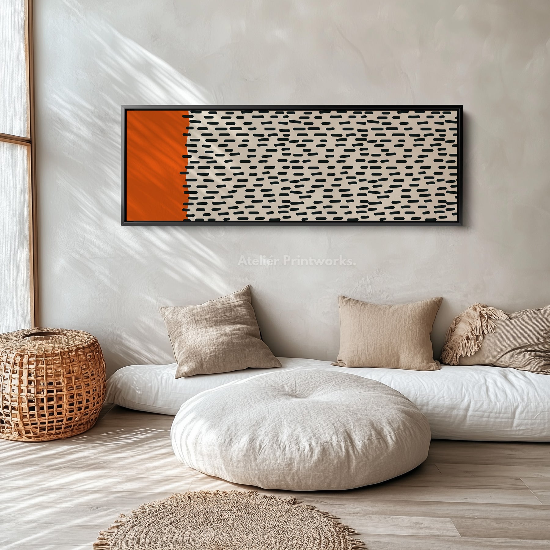 Horizontal Wall Art Orange And Black Dash Pattern For Modern Living Ro ...