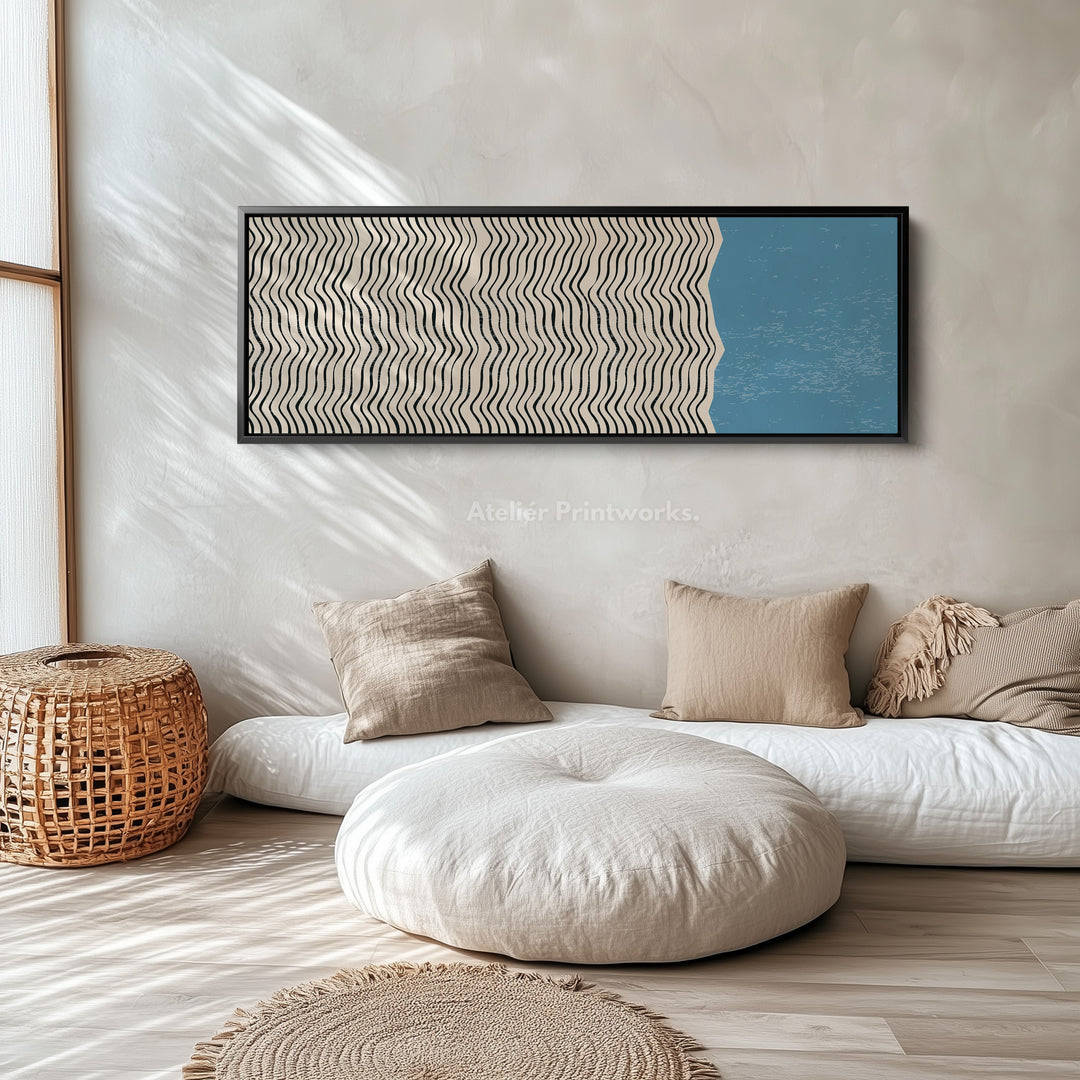 Horizontal Wall Art For Living Room Beige Black Blue Panoramic Skinny Wall Decor