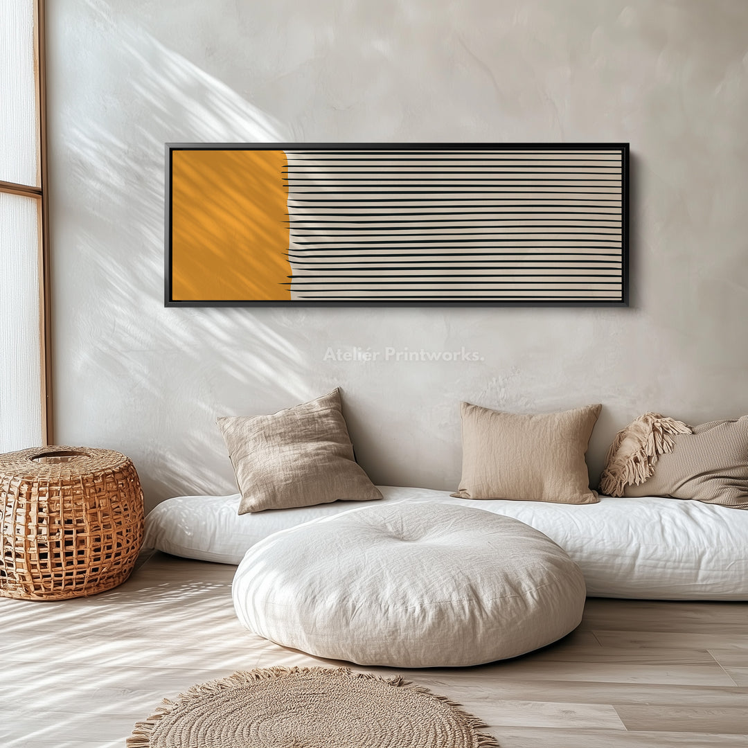 Long Narrow Canvas Beige Black Orange Horizontal Wall Art For Bedroom