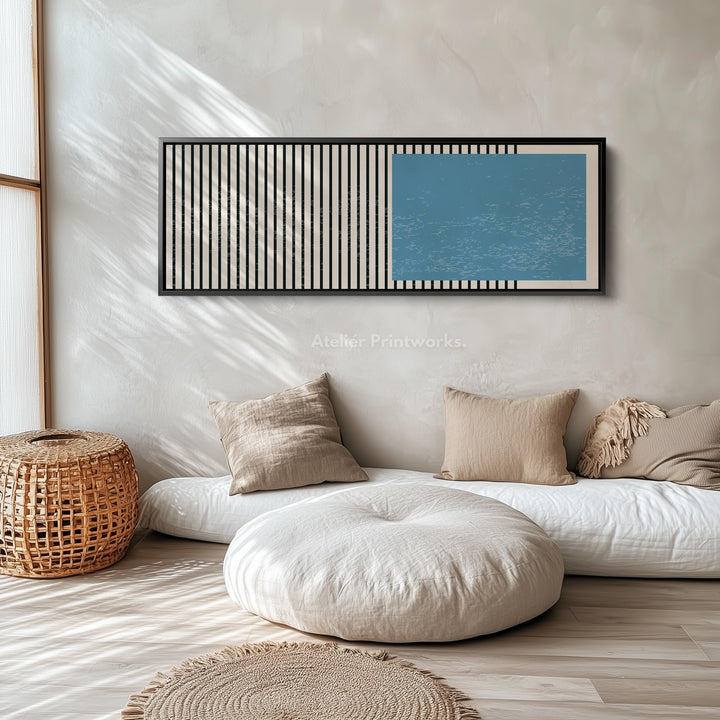 Wide Horizontal Wall Art Beige Black Blue Skinny Canvas For Hallway