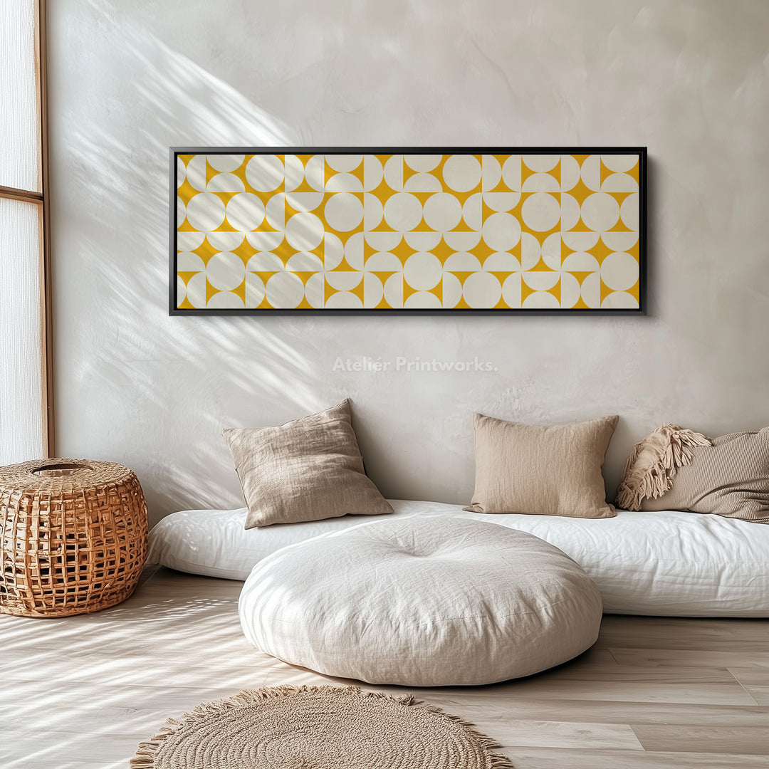 Wide Geometric Wall Art Yellow Beige Panoramic Long Canvas