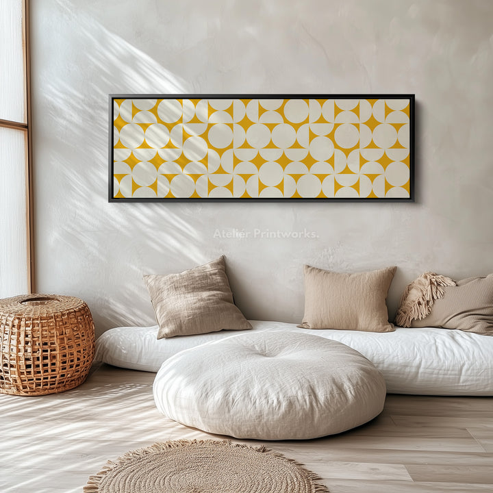 Wide Geometric Wall Art Yellow Beige Panoramic Long Canvas