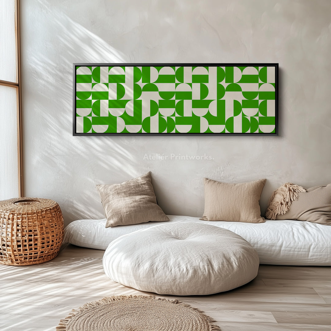 Long Narrow Canvas Green White Minimalist Geometric Wall Decor