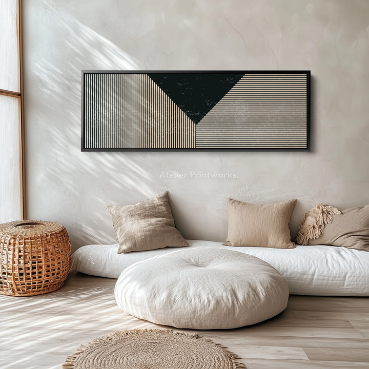 Long Framed Canvas Black Beige Geometric Wide Wall Art