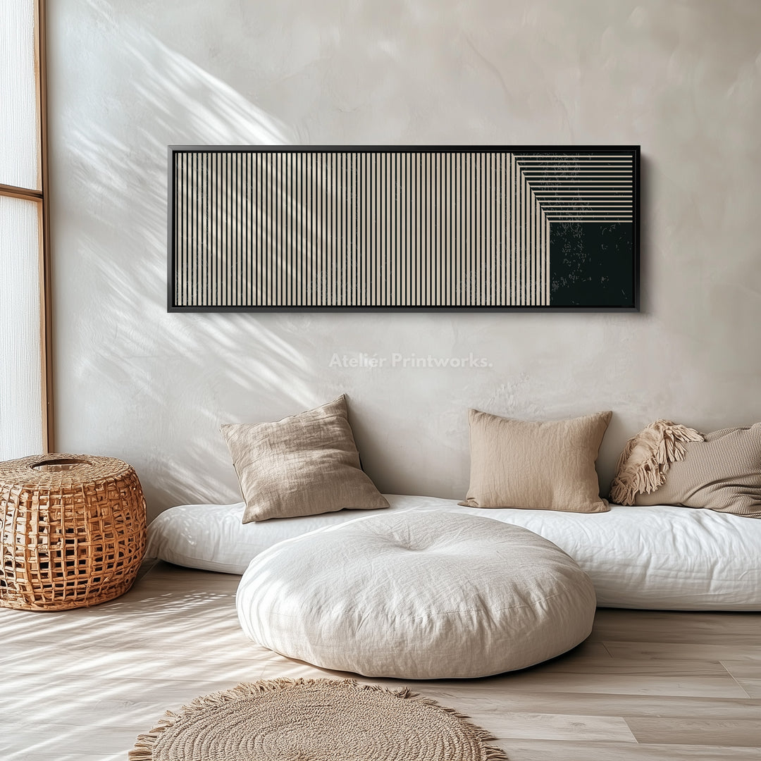 Long Canvas Beige Black Skinny Wall Art Minimalist Vertical Lines