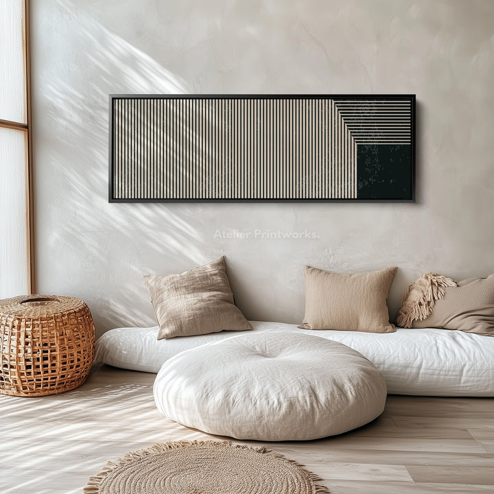 Long Canvas Beige Black Skinny Wall Art Minimalist Vertical Lines