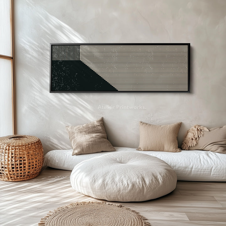 Panoramic Wall Art Beige Black Long Canvas For Modern Living Room