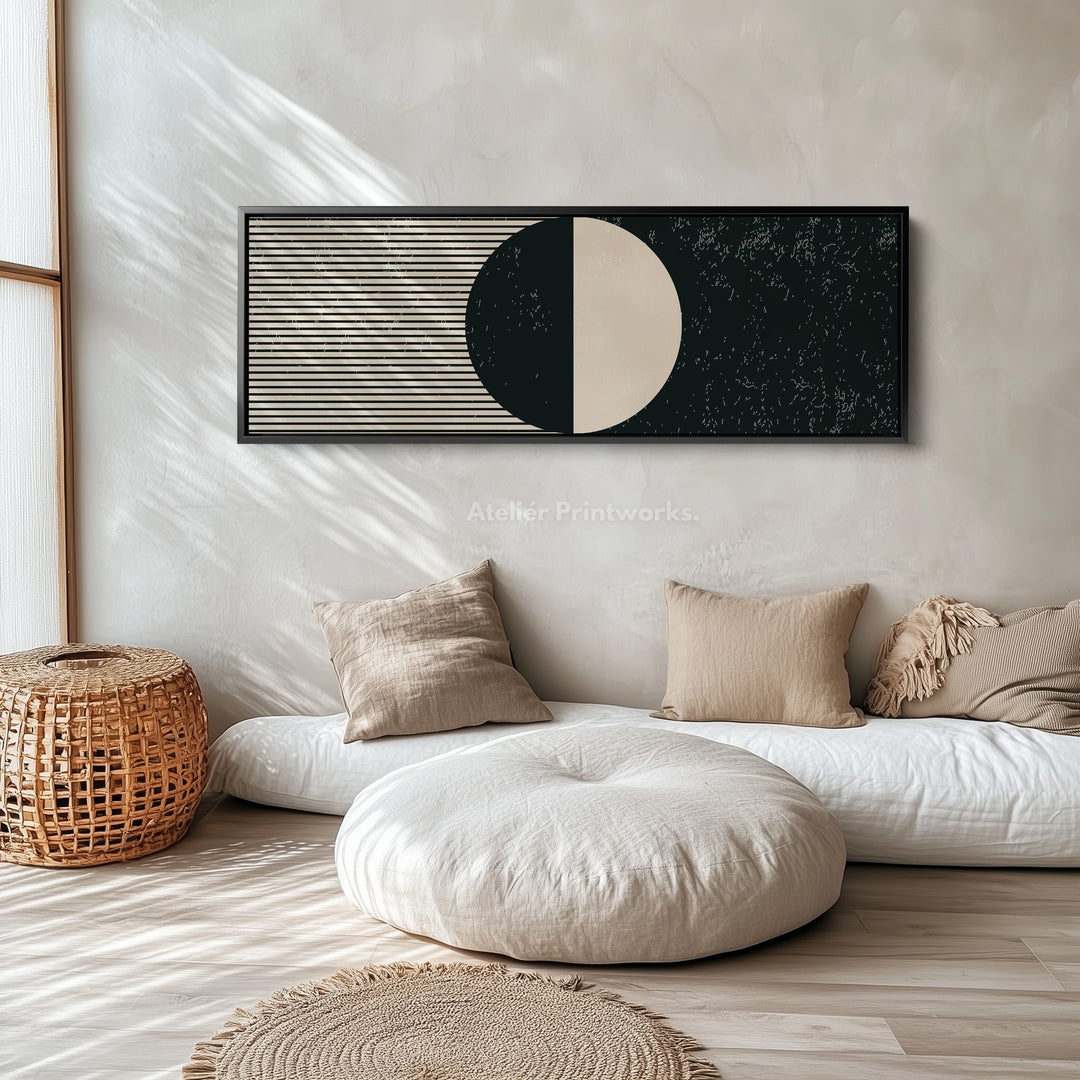 Horizontal Wall Art Beige Black Wide Long Canvas For Living Room