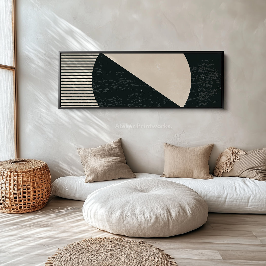 Above Bed Art Beige Black Long Canvas Minimalist Panoramic Wall Art