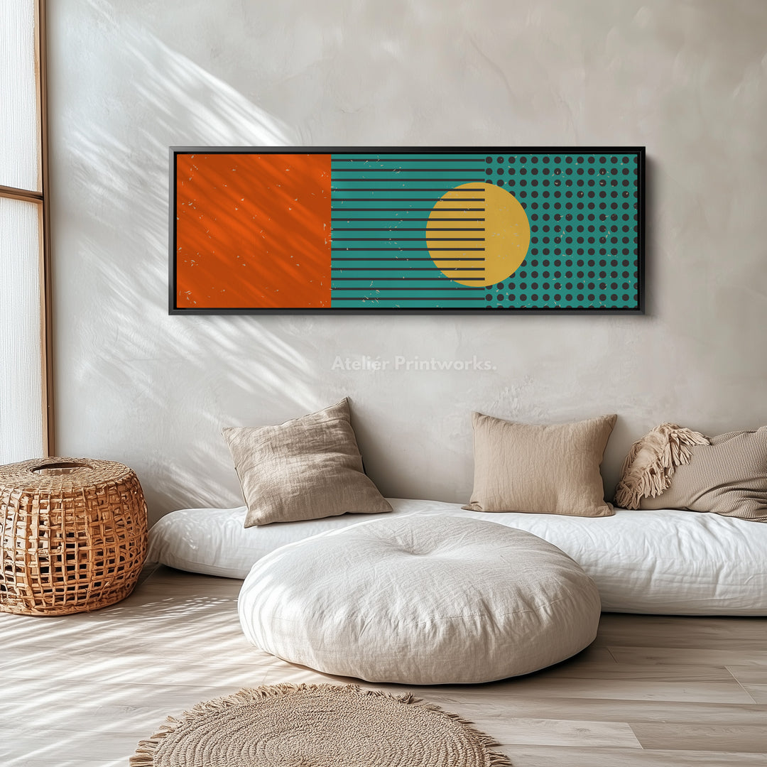 Horizontal Wall Art Orange Yellow Blue Long Canvas Modern Retro Style
