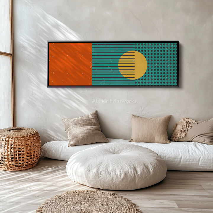 Horizontal Wall Art Orange Yellow Blue Long Canvas Modern Retro Style