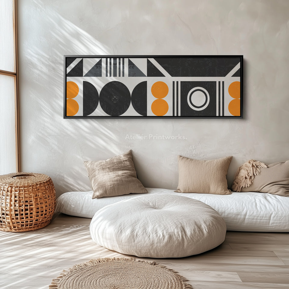 Wide Wall Art Orange Grey Geometric Long Canvas For Living Room