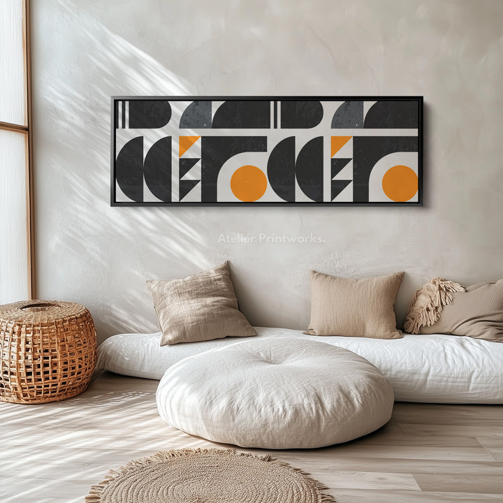 Long Framed Canvas Grey Orange Beige Panoramic Horizontal Wall Art
