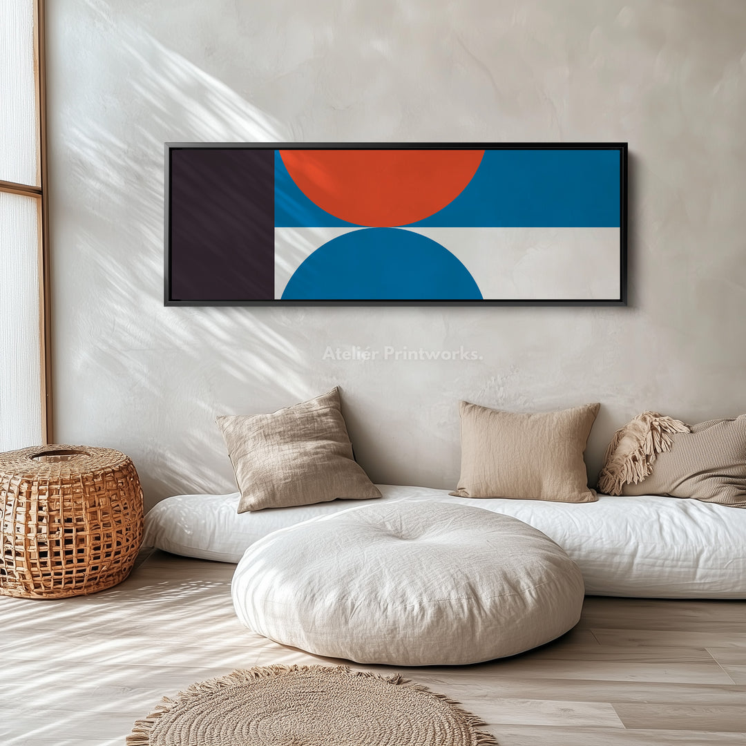 Long Narrow Canvas Blue Orange Minimalist Geometric Wall Art