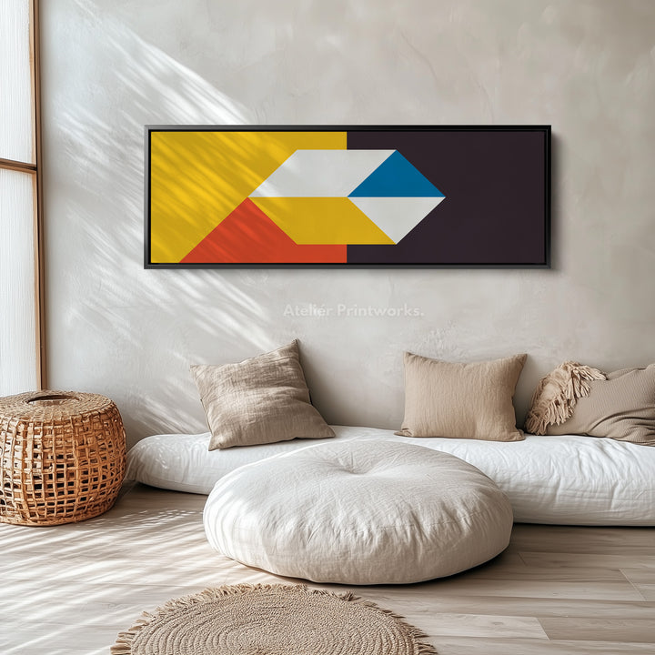 Horizontal Wall Art Geometric Blue Orange Pattern Long Canvas
