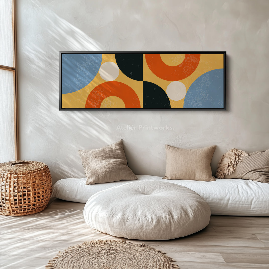 Wide Canvas Blue Orange Yellow Geometric Above Bed Wall Art
