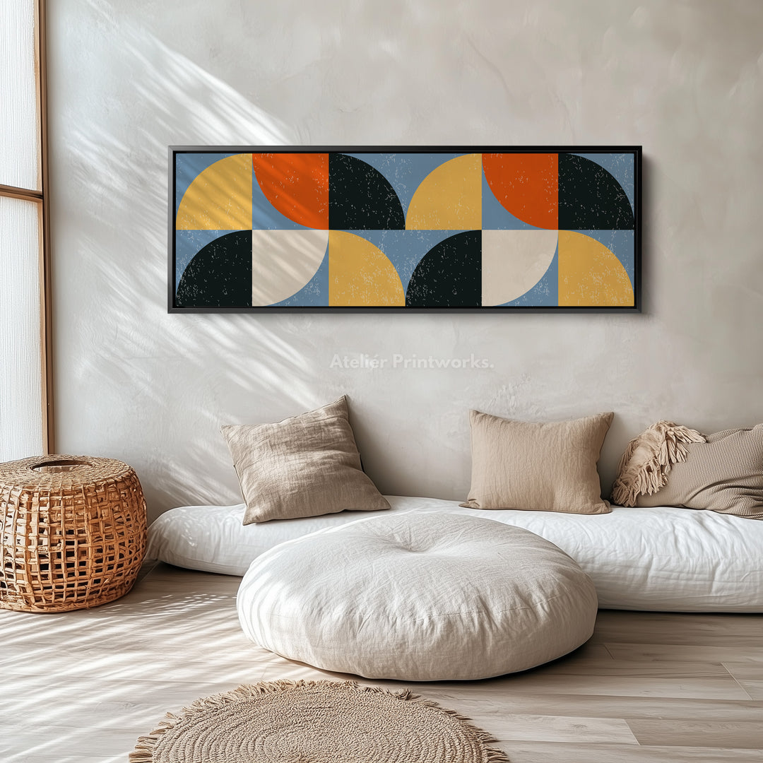 Panoramic Wall Art Blue Orange Yellow Modern Pattern Long Canvas