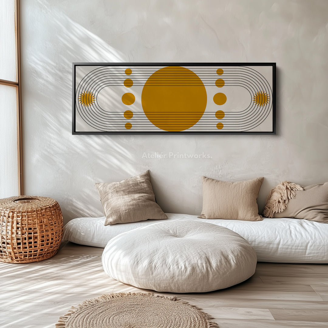 Long Canvas Yellow Orange Abstract Circle Line Art Horizontal