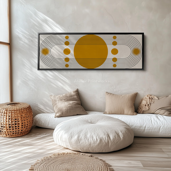 Long Canvas Yellow Orange Abstract Circle Line Art Horizontal