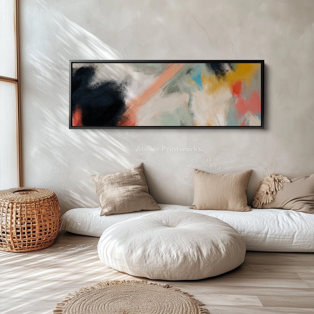 Horizontal Wall Art Abstract Orange Yellow Blue Long Canvas