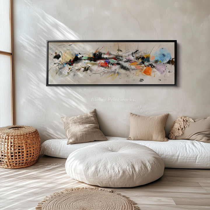 Panoramic Wall Art Abstract Beige Orange Blue Long Canvas
