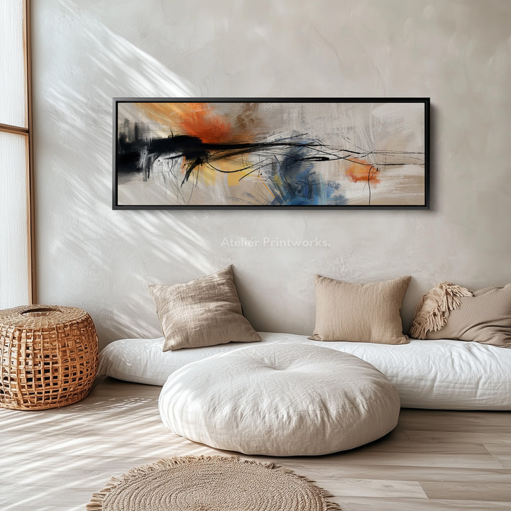 Horizontal Wall Art In Warm Orange And Deep Blue For Living Room
