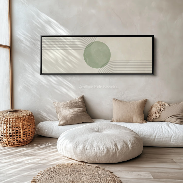 Long Narrow Canvas Minimalist Sage Green Circle For Modern Home